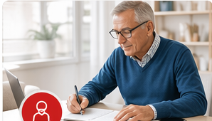 Jubilado revisando opciones de crédito en casa